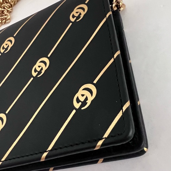 Authentic Gucci Black/Gold GG Diagonal Striped Wallet on Chain - Two Way - Picture 13 of 16